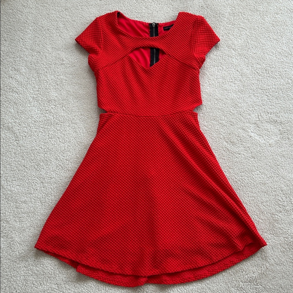 Material Girl Red Textured Fit & Flare Dress Size M